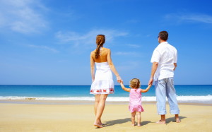 family on beach